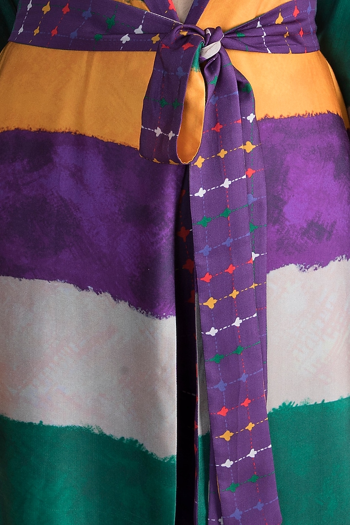 Purple Stripe Printed Reversible Coat With Belt by Saaksha & Kinni at Pernia's Pop Up Shop